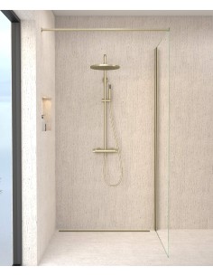 Colonne de douche thermostatique doré brossé, pommeau pluie et support douchette réglable - Corbeau