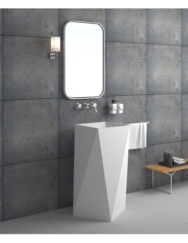 Lavabo totem carré à poser en résine minérale Blanc mat - Zanaga