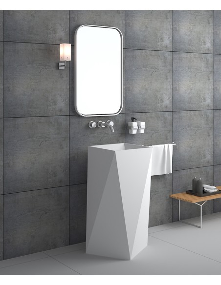 Lavabo totem carré à poser en résine minérale Blanc mat - Zanaga