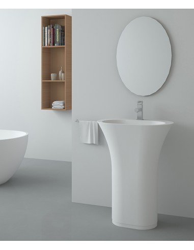 Lavabo totem ovale à poser en résine minérale Blanc Mat - Madingo