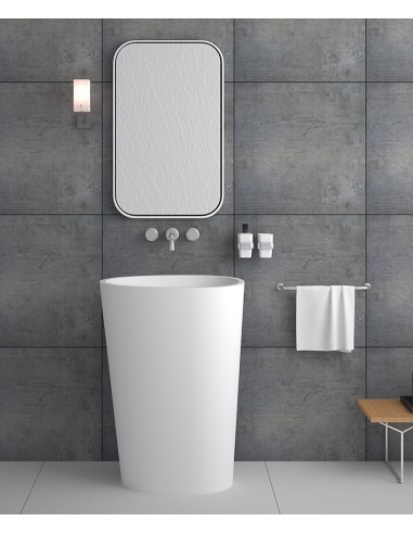 Lavabo totem ovale à poser en résine minérale Blanc mat - Soukané