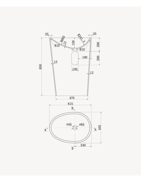Lavabo totem ovale à poser en résine minérale Blanc mat - Soukané