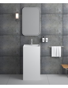 Lavabo totem carré à poser en résine minérale Blanc mat - Okoyo