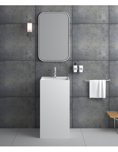 Lavabo totem carré à poser en résine minérale Blanc mat - Okoyo