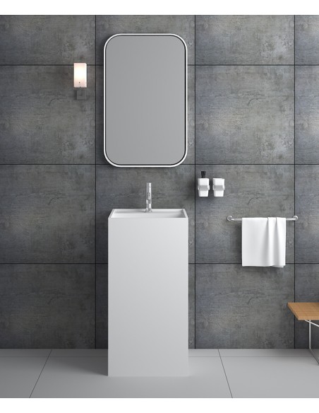 Lavabo totem carré à poser en résine minérale Blanc mat - Okoyo