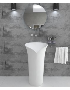 Lavabo totem rond à poser en résine minérale Blanc mat - Pointe-Noire