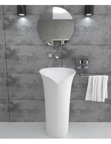 Lavabo totem rond à poser en résine minérale Blanc mat - Pointe-Noire