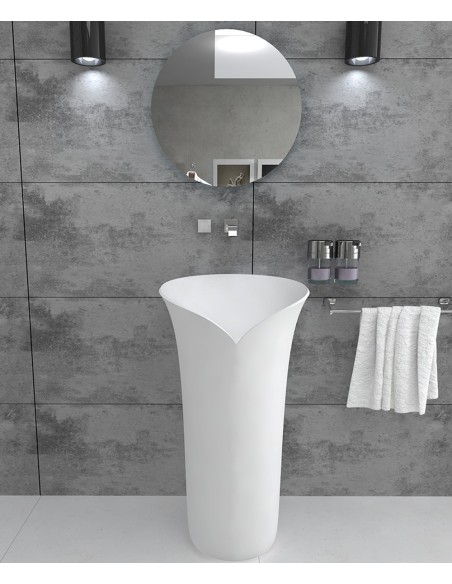 Lavabo totem rond à poser en résine minérale Blanc mat - Pointe-Noire