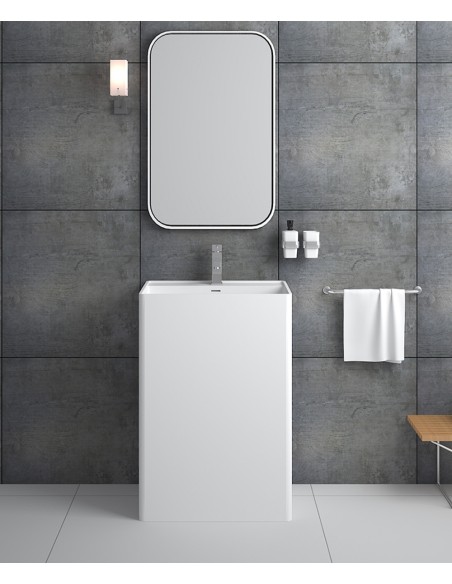 Lavabo totem rectangle à poser en résine minérale Blanc mat - Diosso