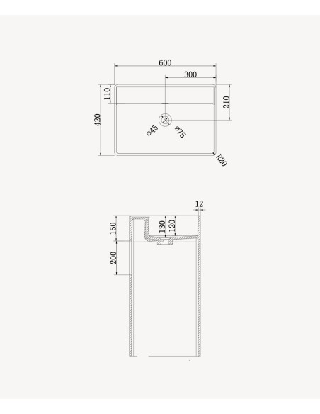 Lavabo totem rectangle à poser en résine minérale Blanc mat - Diosso