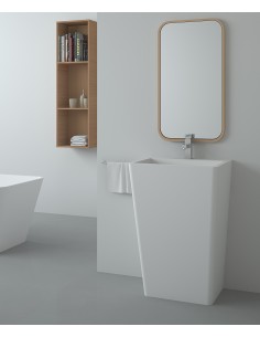 Lavabo totem rectangle à poser en résine minérale Blanc mat - Linzolo