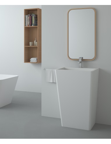 Lavabo totem rectangle à poser en résine minérale Blanc mat - Linzolo