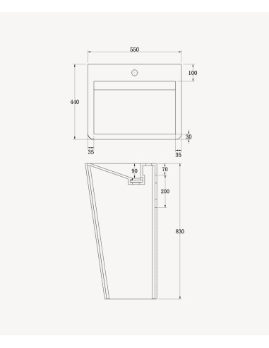 Lavabo totem rectangle à poser en résine minérale Blanc mat - Linzolo
