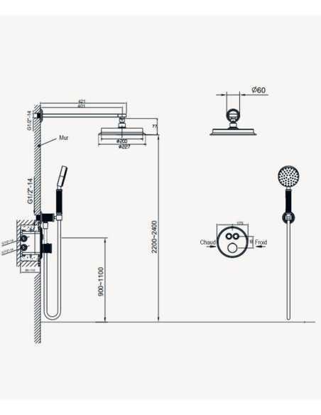 Colonne de douche thermostatique encastrable Doré brossé - Hera