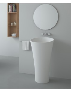 Lavabo totem rond à poser en résine minérale Blanc mat - Oyo