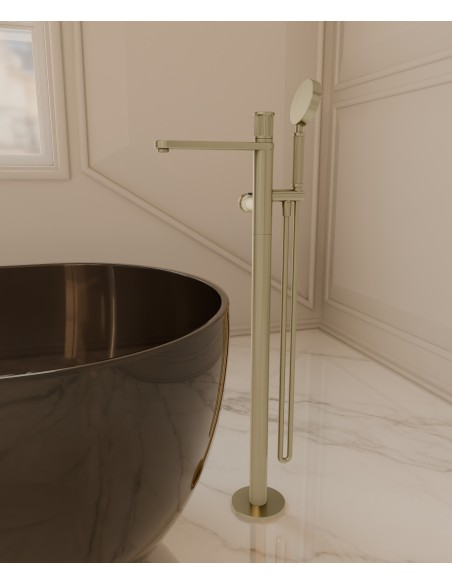 Mitigeur thermostatique de baignoire sur pied Doré Brossé - Hera