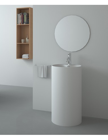 Lavabo totem rond à poser en résine minérale Blanc mat - Lusambo