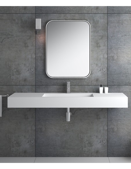 Lavabo rectangulaire suspendu en résine minérale Blanc mat - Kamoto