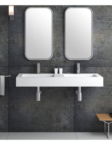 Lavabo rectangulaire suspendu en résine minérale Blanc mat - Lodja