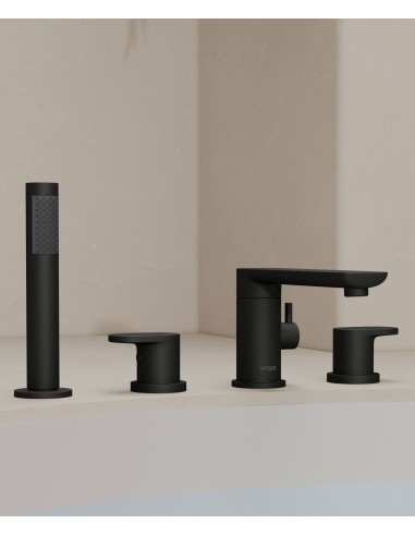 Robinet mélangeur bain-douche 4 trous sur plage Noir - Nunki