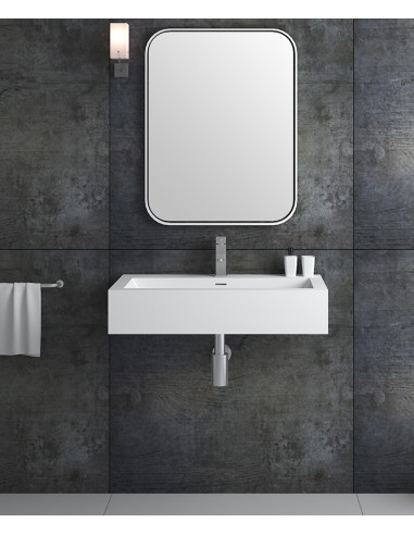 Lavabo rectangulaire suspendu en résine minérale Blanc mat - Zongo