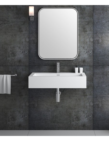 Lavabo rectangulaire suspendu en résine minérale Blanc mat - Zongo