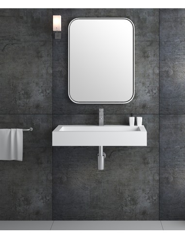 Lavabo rectangulaire suspendu en résine minérale Blanc mat - Beni