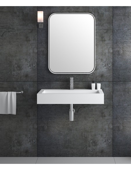 Lavabo rectangulaire suspendu en résine minérale Blanc mat - Beni