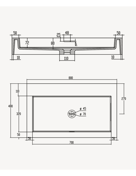 Lavabo rectangulaire suspendu en résine minérale Blanc mat - Beni