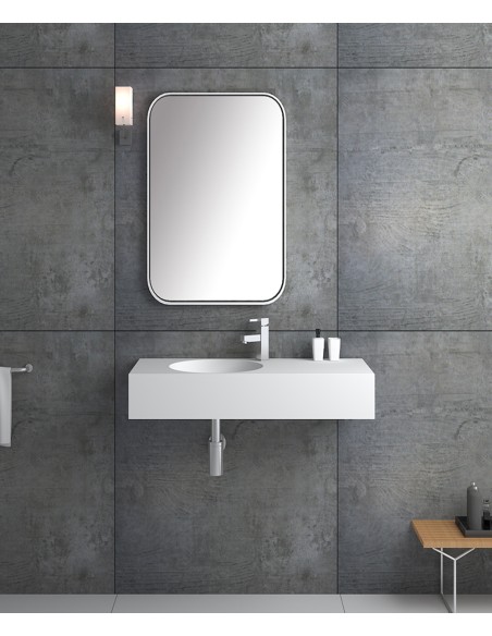 Lavabo rectangulaire suspendu en résine minérale  Blanc mat - Uele