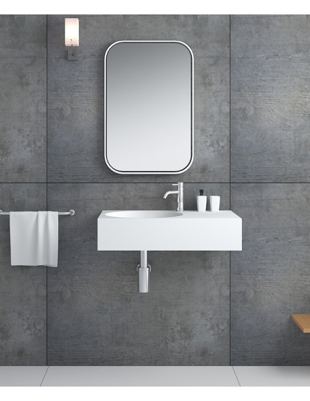 Lavabo rectangulaire suspendu en résine minérale  Blanc mat - Lomami
