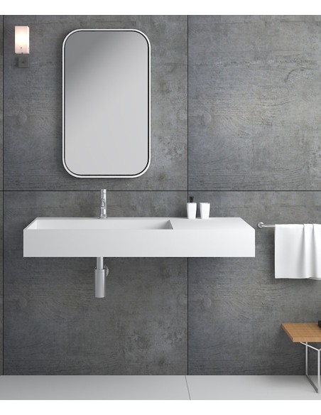 Lavabo rectangulaire suspendu en résine minérale Blanc mat - Bumba