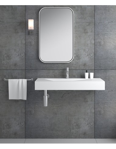 Lavabo rectangulaire suspendu en résine minérale Blanc mat - Kipushi