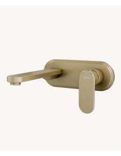 Mitigeur lavabo mural avec plaque Doré Brossé - Hera