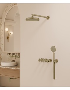 Pack douche encastré Doré Brossé - Mélangeur, pommeau pluie & douchette - Hera