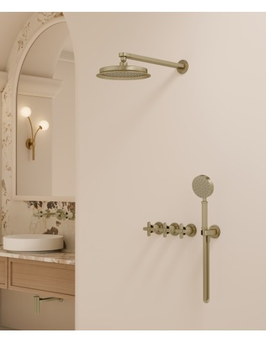 Pack douche encastré Doré Brossé - Mélangeur, pommeau pluie & douchette - Hera