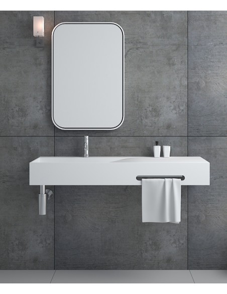 Lavabo rectangulaire suspendu en résine minérale Blanc mat - Gandajika
