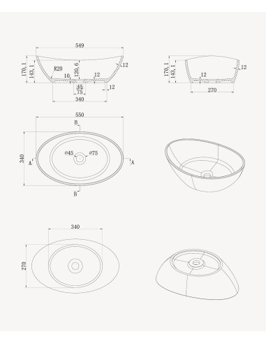 Vasque ovale à poser en solid surface Blanc mat - Loandjili