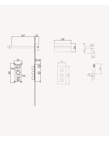 Colonne de douche encastrable thermostatique avec pommeau double fonction pluie et cascade Or rose brossé -  Sirius