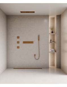 Ensemble douche thermostatique moderne Or rose brossé - Ciel de pluie LED 900x300 mm, 3 jets de corps