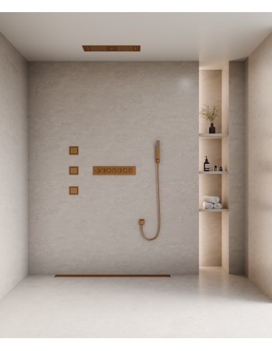 Ensemble douche thermostatique moderne Or rose brossé - Ciel de pluie LED 900x300 mm, 3 jets de corps