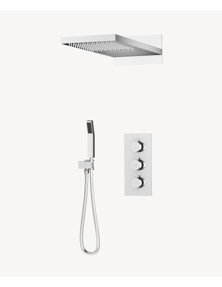 Colonne de douche encastrable thermostatique avec pommeau double fonction pluie et cascade Chromé - Sirius
