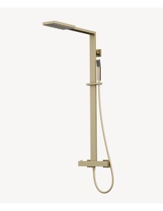Colonne de douche thermostatique Doré brossé design carré & pommeau pluie rectangulaire - Sirius