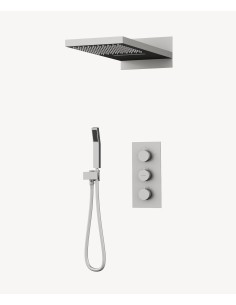 Colonne de douche encastrable thermostatique avec pommeau double fonction pluie et cascade Nickel brossé -  Sirius