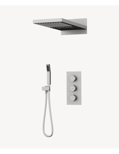 Colonne de douche encastrable thermostatique avec pommeau double fonction pluie et cascade Nickel brossé -  Sirius