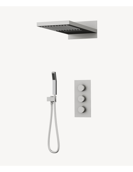 Colonne de douche encastrable thermostatique avec pommeau double fonction pluie et cascade Nickel brossé -  Sirius