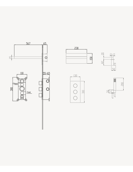 Colonne de douche encastrable thermostatique avec pommeau double fonction pluie et cascade Nickel brossé -  Sirius