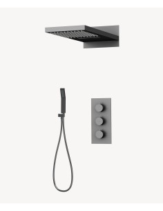 Colonne de douche encastrable thermostatique avec pommeau double fonction pluie et cascade Gun métal - Sirius