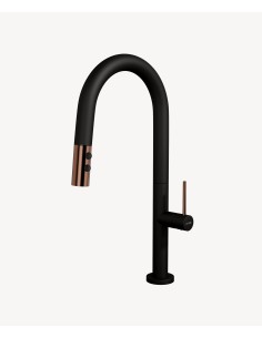 Mitigeur évier moderne avec douchette extractible - Noir et Or rose