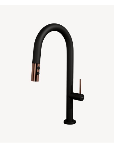 Mitigeur évier moderne avec douchette extractible - Noir et Or rose